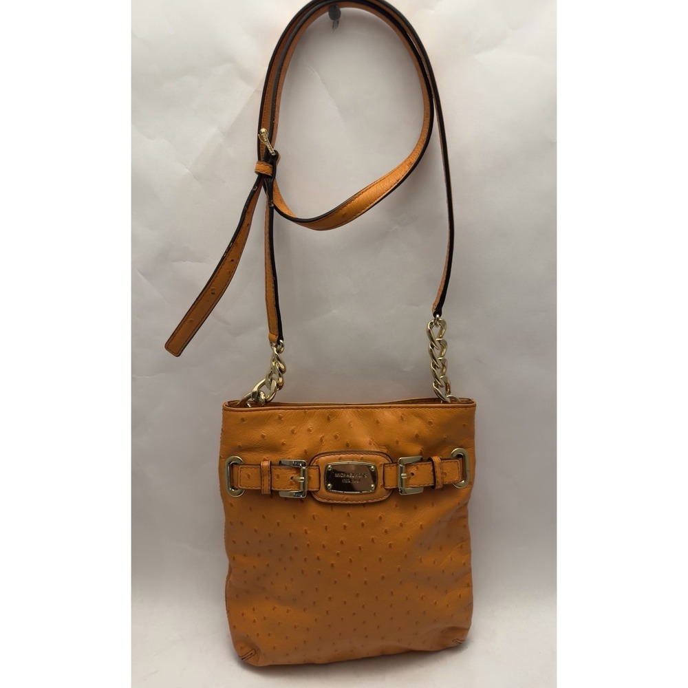 Michael Kors ostrich embossed crossbody orange gold chain